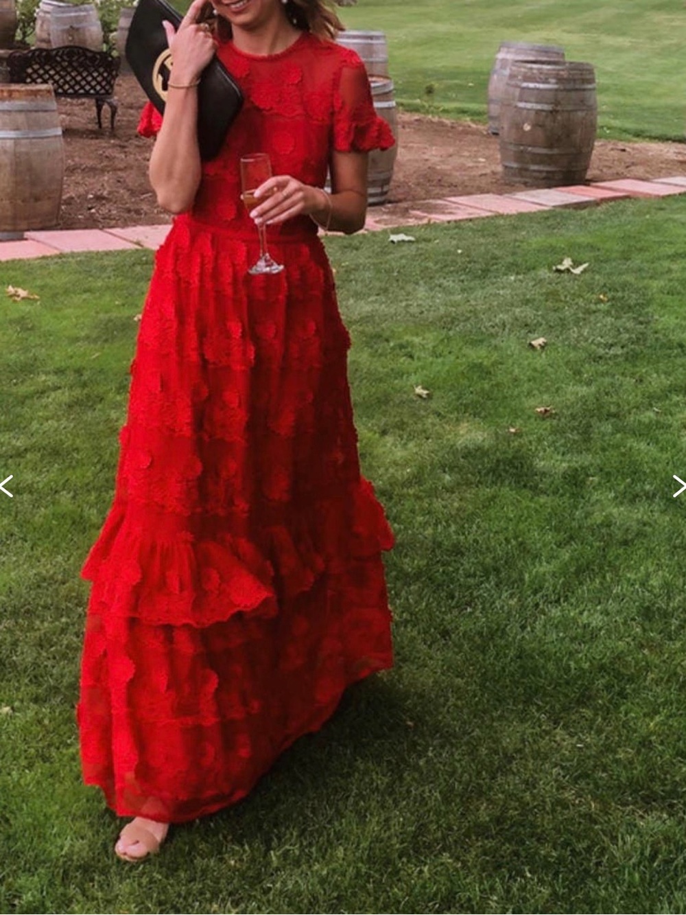 ML Monique Lhuillier Red Floral Lace Gown size 6